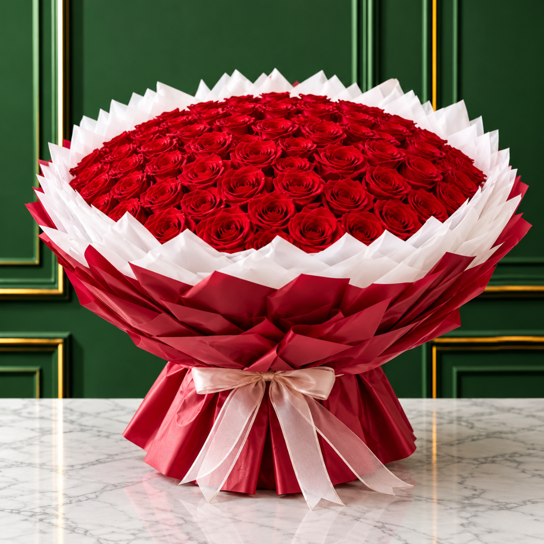 CRIMSON GRANDEUR 150 ROSES